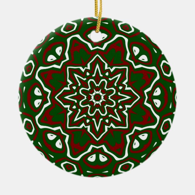 Groovy Eclectic Ornate Christmas Mandala Pattern Ceramic Tree Decoration (Front)