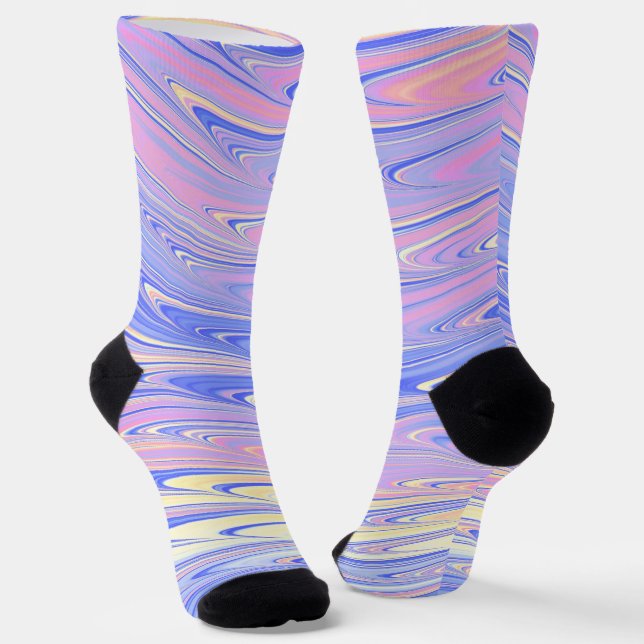 Groovy Eclectic Quirky Wavy Pastel Abstract Socks (Angled)