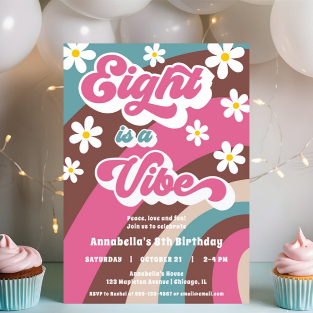 Groovy Eight is a Vibe pink teal girl 8th birthday Invitation (Creator Uploaded)