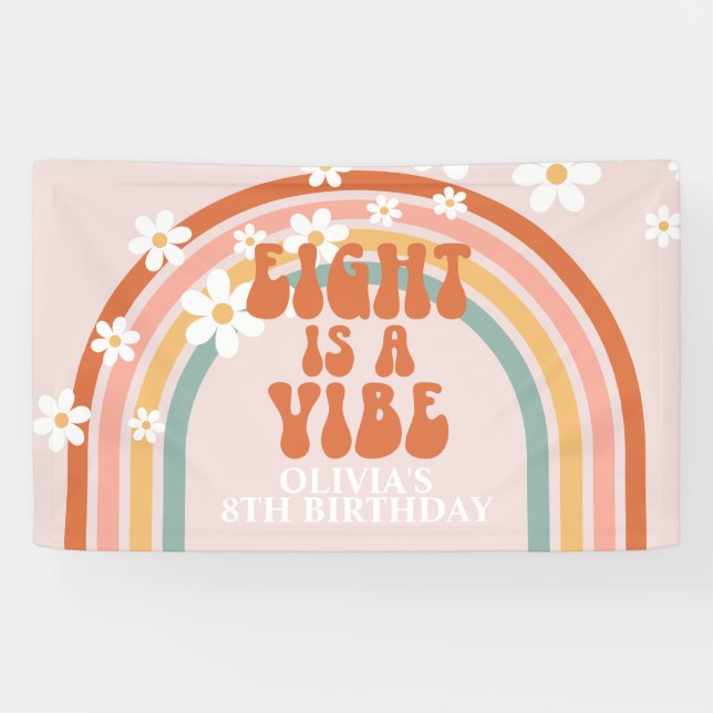 Groovy Eight is a Vibe Rainbow Daisy 8th Birthday Banner (Horizontal)