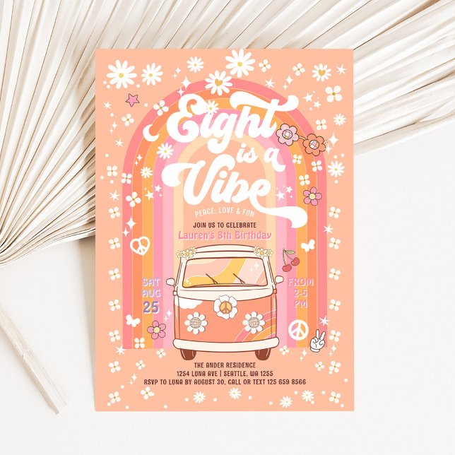 Groovy Eight is a Vibe Van Bus 8th Birthday Invitation (Creator Uploaded)
