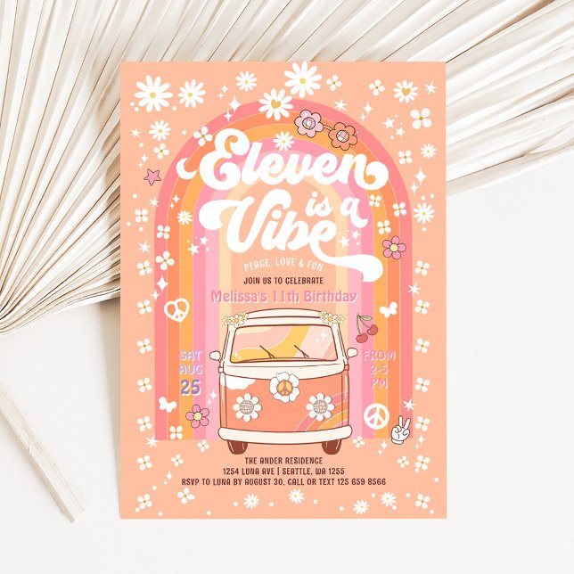 Groovy Eleven is a Vibe Van Bus 11th Birthday Invitation (Creator Uploaded)