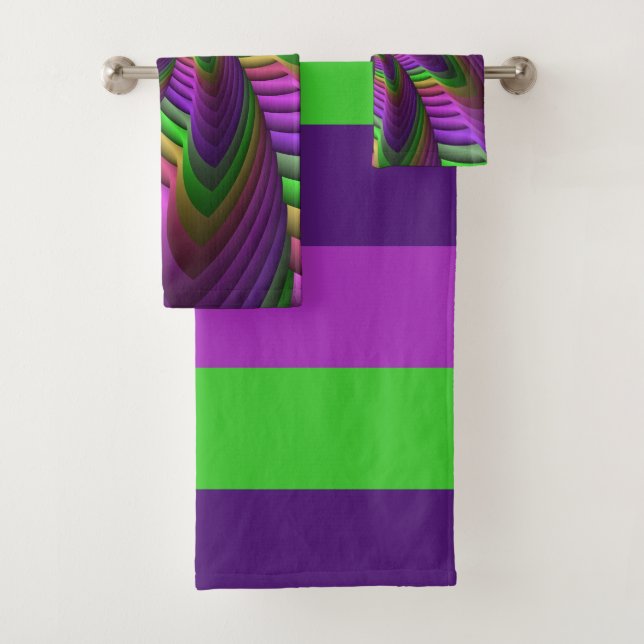 Groovy Energetic Colourful Neon Fractal Pattern Bath Towel Set (Insitu)