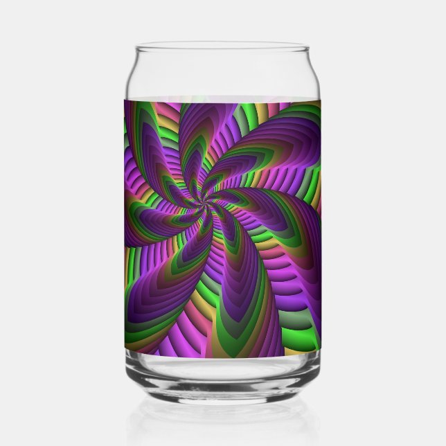 Groovy Energetic Colourful Neon Fractal Pattern Can Glass (Front)