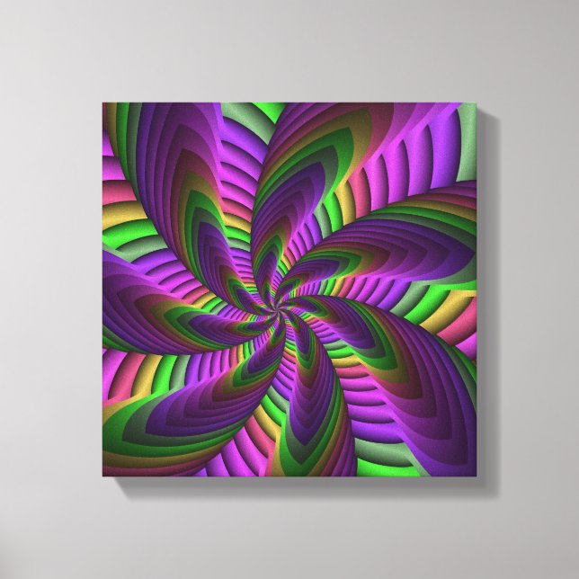 Groovy Energetic Colourful Neon Fractal Pattern Canvas Print (Front)