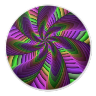 Groovy Energetic Colourful Neon Fractal Pattern Ceramic Knob