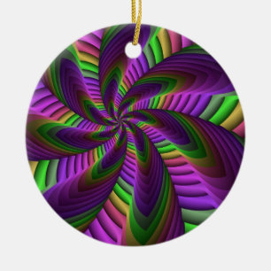 Groovy Energetic Colourful Neon Fractal Pattern Ceramic Tree Decoration