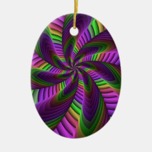 Groovy Energetic Colourful Neon Fractal Pattern Ceramic Tree Decoration