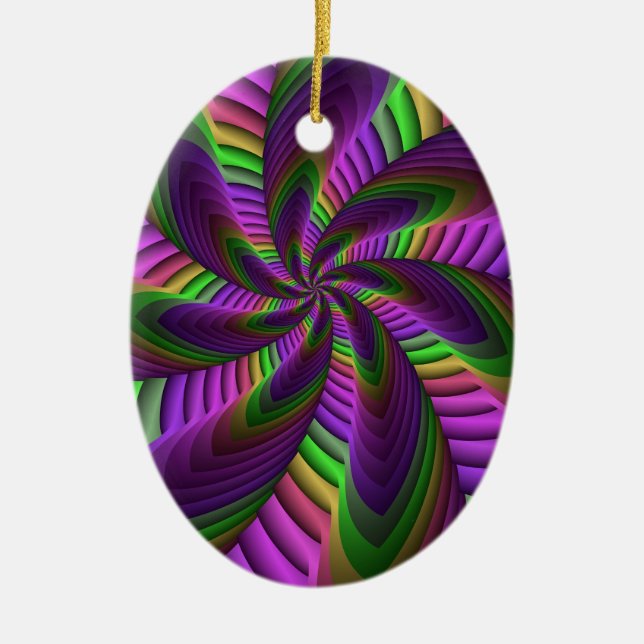 Groovy Energetic Colourful Neon Fractal Pattern Ceramic Tree Decoration (Front)