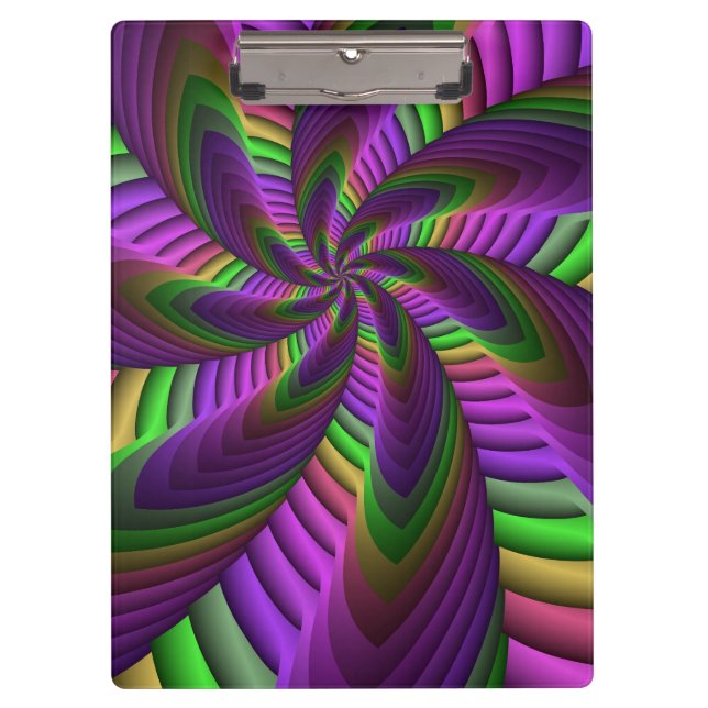 Groovy Energetic Colourful Neon Fractal Pattern Clipboard (Front)