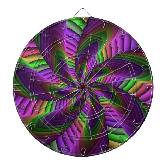 Groovy Energetic Colourful Neon Fractal Pattern Dartboard (Front)