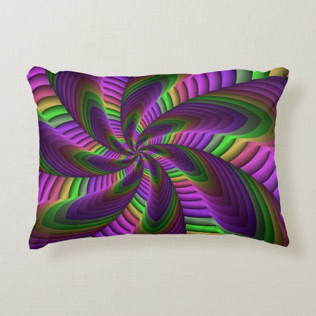 Groovy Energetic Colourful Neon Fractal Pattern Decorative Cushion (Front)