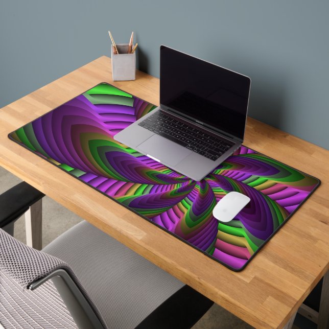 Groovy Energetic Colourful Neon Fractal Pattern Desk Mat (Office 2)