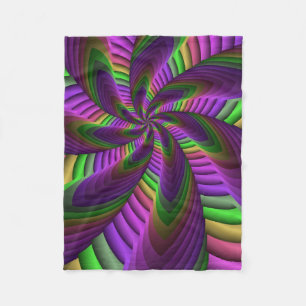 Groovy Energetic Colourful Neon Fractal Pattern Fleece Blanket