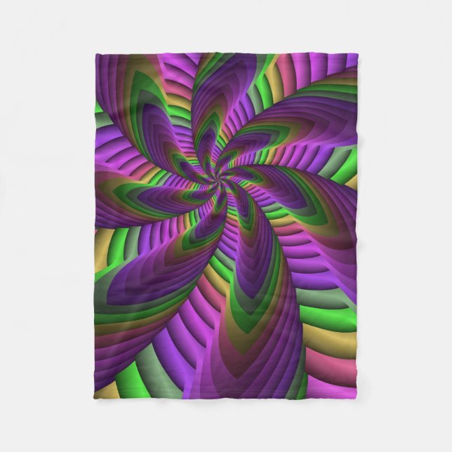 Groovy Energetic Colourful Neon Fractal Pattern Fleece Blanket (Front)