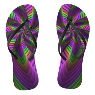Groovy Energetic Colourful Neon Fractal Pattern Flip Flops