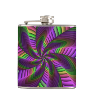 Groovy Energetic Colourful Neon Fractal Pattern Hip Flask