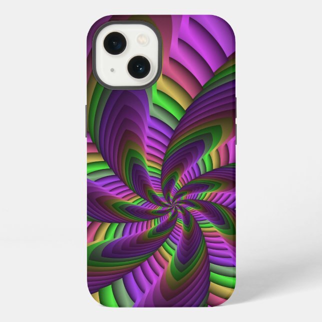 Groovy Energetic Colourful Neon Fractal Pattern iPhone Case (Back)