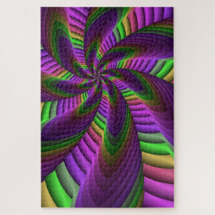 Groovy Energetic Colourful Neon Fractal Pattern Jigsaw Puzzle