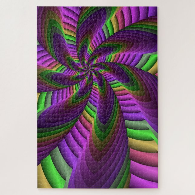 Groovy Energetic Colourful Neon Fractal Pattern Jigsaw Puzzle (Vertical)