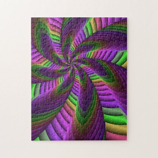 Groovy Energetic Colourful Neon Fractal Pattern Jigsaw Puzzle (Vertical)