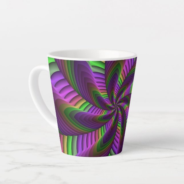 Groovy Energetic Colourful Neon Fractal Pattern Latte Mug (Left Angle)