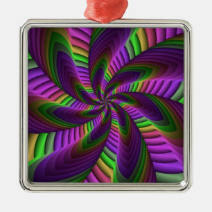 Groovy Energetic Colourful Neon Fractal Pattern Metal Tree Decoration
