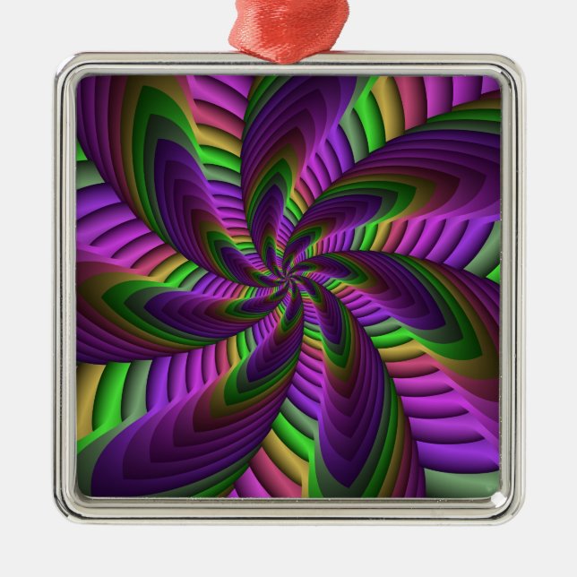 Groovy Energetic Colourful Neon Fractal Pattern Metal Tree Decoration (Front)