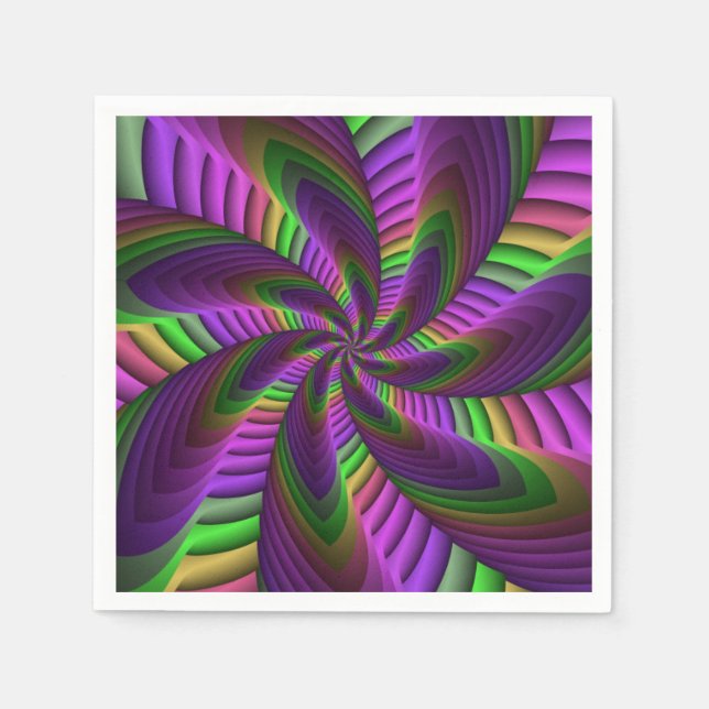 Groovy Energetic Colourful Neon Fractal Pattern Napkin (Front)