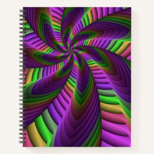 Groovy Energetic Colourful Neon Fractal Pattern Notebook