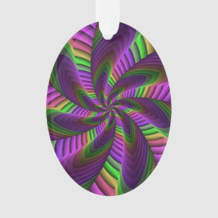Groovy Energetic Colourful Neon Fractal Pattern Ornament