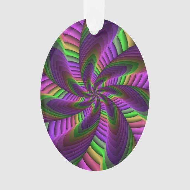 Groovy Energetic Colourful Neon Fractal Pattern Ornament (Front)
