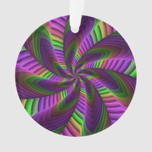 Groovy Energetic Colourful Neon Fractal Pattern Ornament