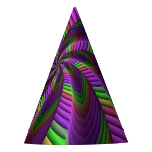 Groovy Energetic Colourful Neon Fractal Pattern Party Hat