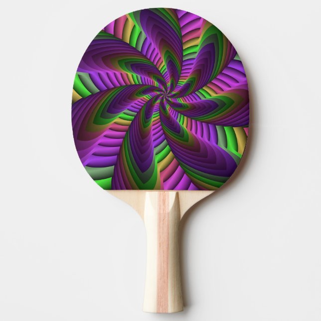 Groovy Energetic Colourful Neon Fractal Pattern Ping Pong Paddle (Front)