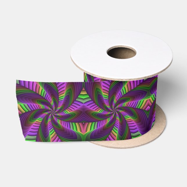 Groovy Energetic Colourful Neon Fractal Pattern Satin Ribbon (Spool)