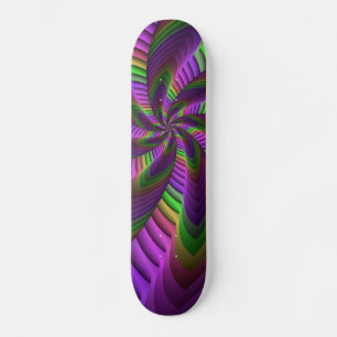 Groovy Energetic Colourful Neon Fractal Pattern Skateboard