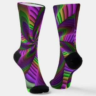 Groovy Energetic Colourful Neon Fractal Pattern Socks