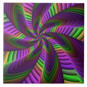Groovy Energetic Colourful Neon Fractal Pattern Tile