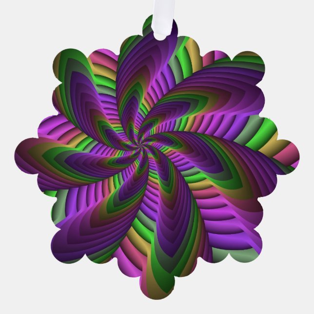 Groovy Energetic Colourful Neon Fractal Pattern Tree Decoration Card (Front)