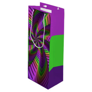 Groovy Energetic Colourful Neon Fractal Pattern Wine Gift Bag