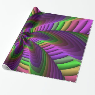 Groovy Energetic Colourful Neon Fractal Pattern Wrapping Paper