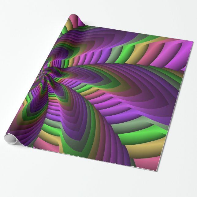 Groovy Energetic Colourful Neon Fractal Pattern Wrapping Paper (Unrolled)