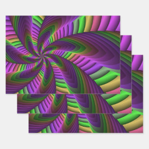 Groovy Energetic Colourful Neon Fractal Pattern Wrapping Paper Sheet
