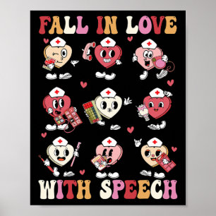 Groovy Fall In Love With Speech Therapy Valentines Poster
