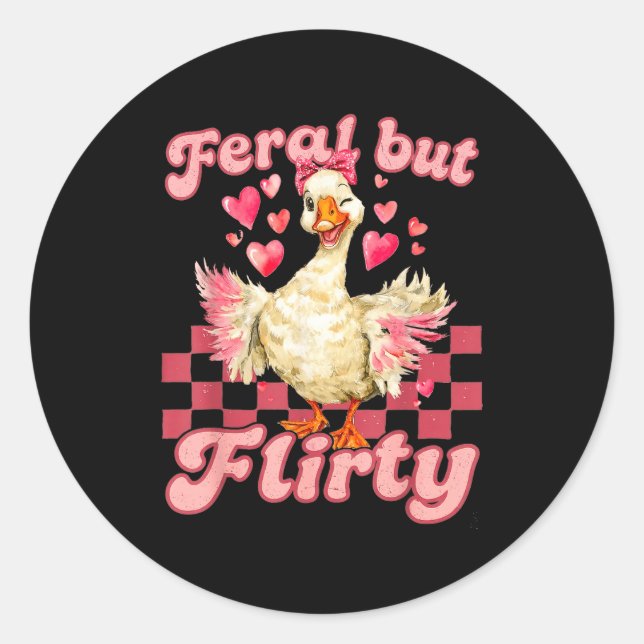 Groovy Feral-but-flirty Silly Goose Valentine Duck Classic Round Sticker (Front)