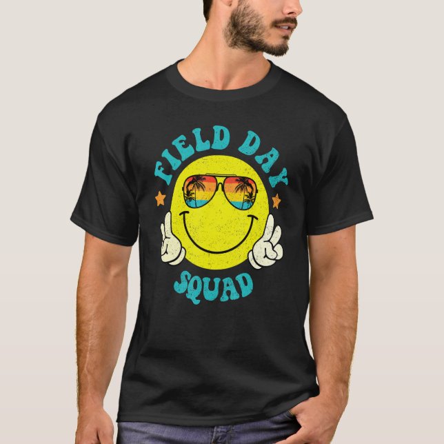 Groovy Field Day Squad Smile Face Retro Sunset Sun T-Shirt (Front)