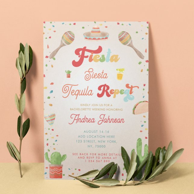 Groovy Fiesta Siesta Tequila Repeat Bachelorette   Invitation (Creator Uploaded)