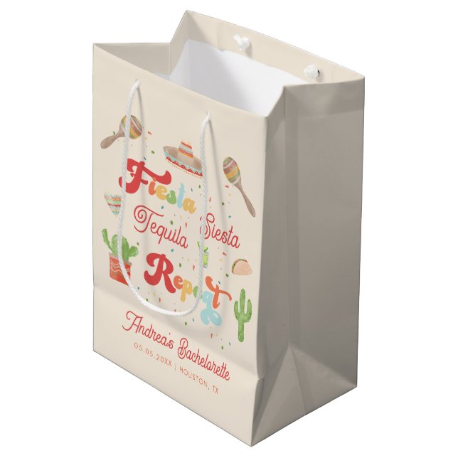 Groovy Fiesta Siesta Tequila Repeat Bachelorette Medium Gift Bag (Front Angled)