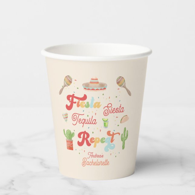 Groovy Fiesta Siesta Tequila Repeat Bachelorette Paper Cups (Front)